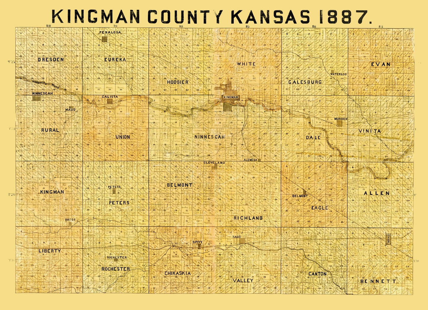 Vintage Map of Kingman County, Kansas, 1887