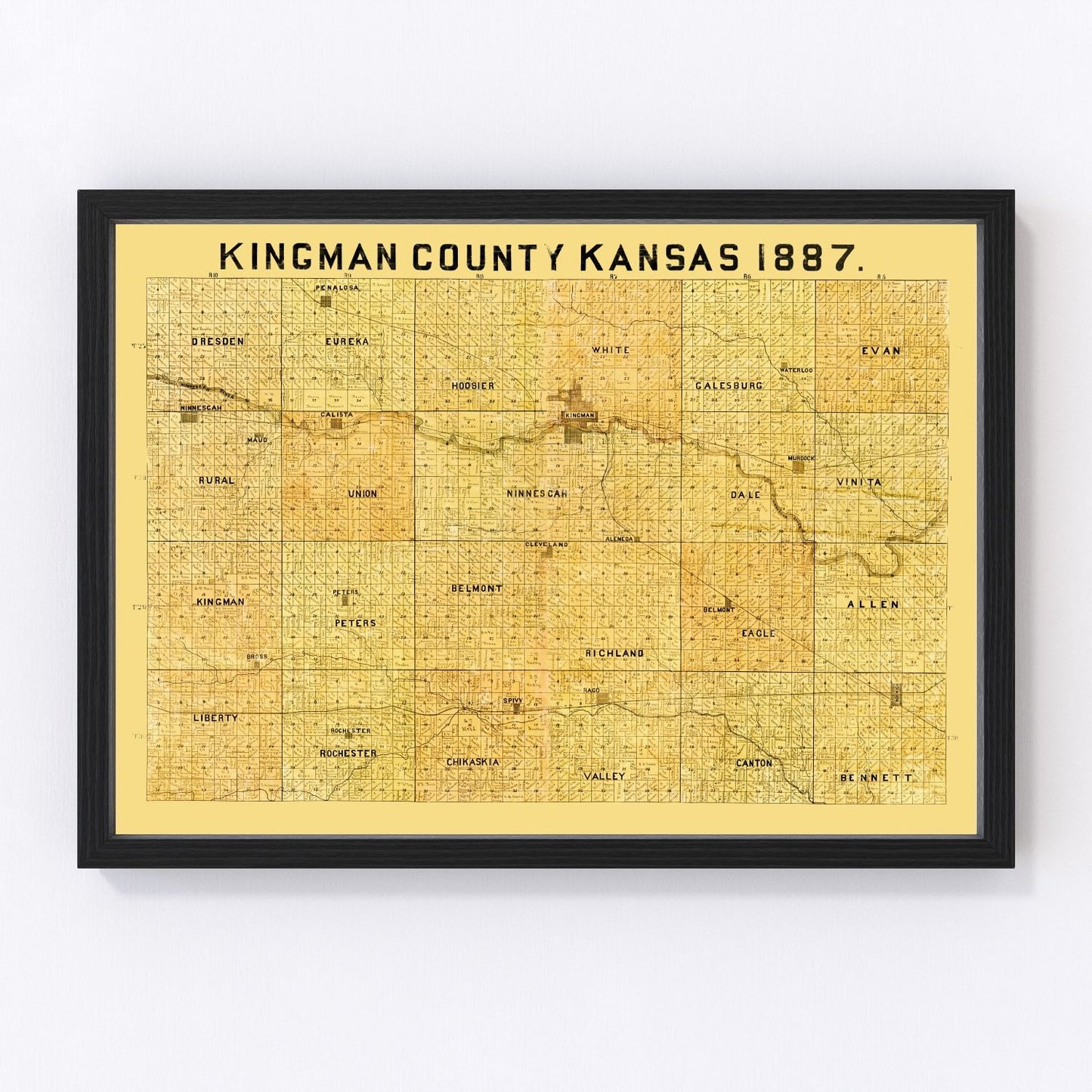vintage map of Kingman County, Kansas, 1887