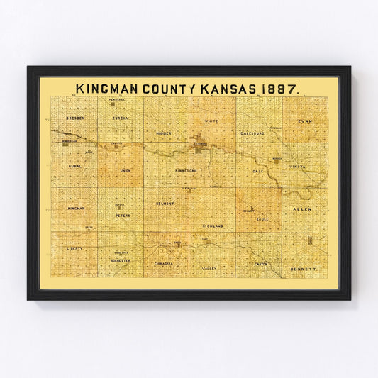 vintage map of Kingman County, Kansas, 1887