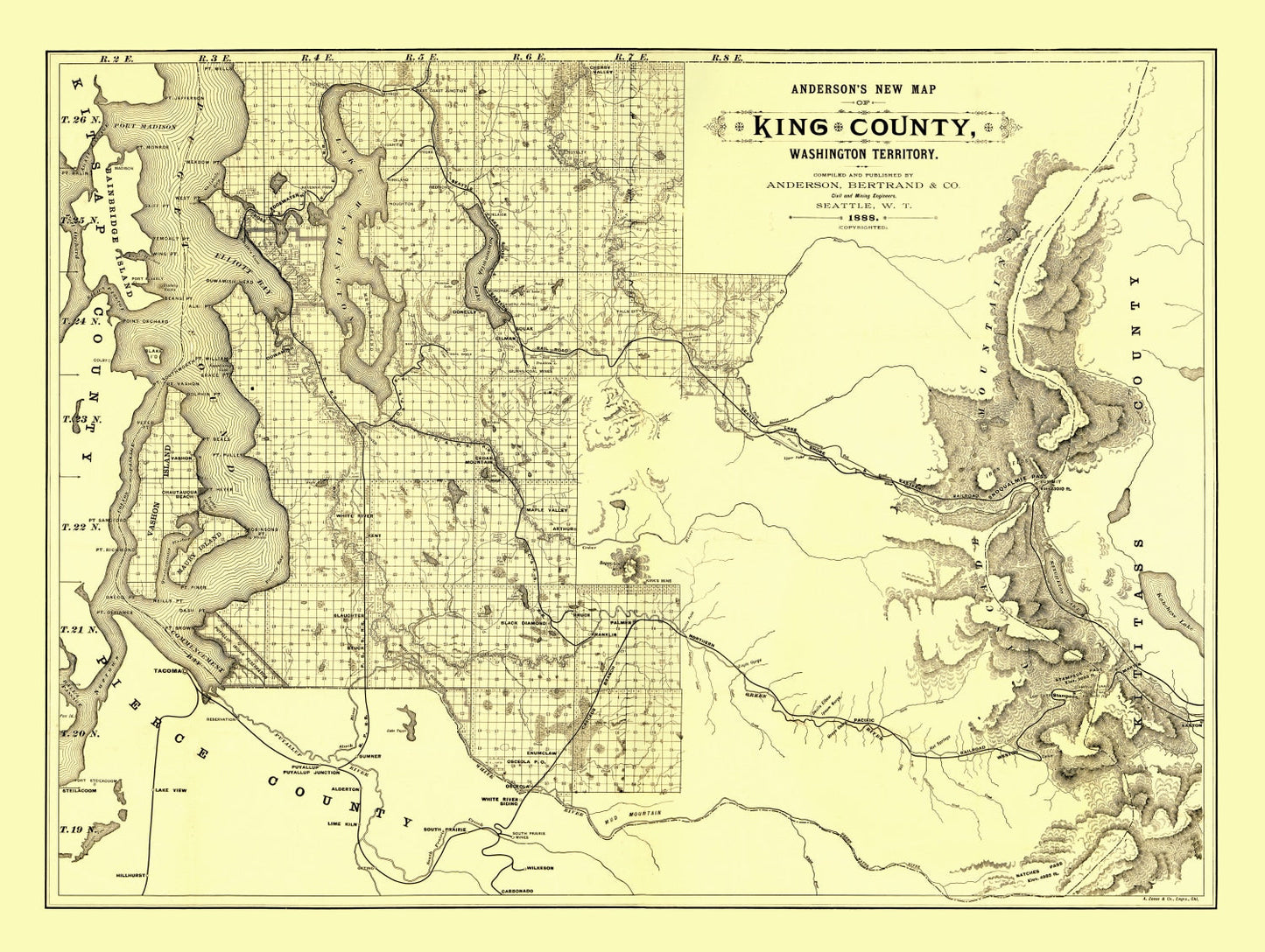 Vintage Map of King County, Washington, 1888