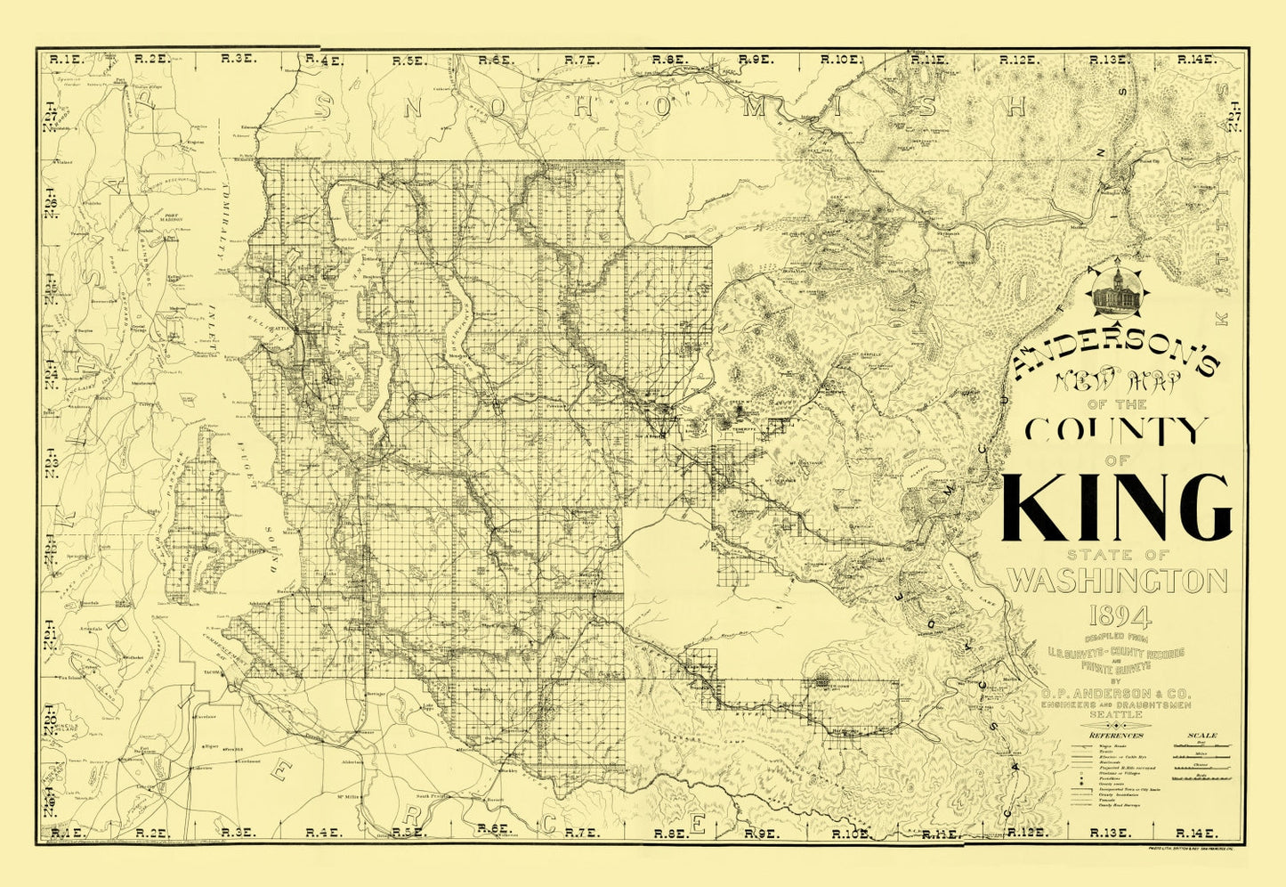 Vintage Map of King County, Washington, 1894