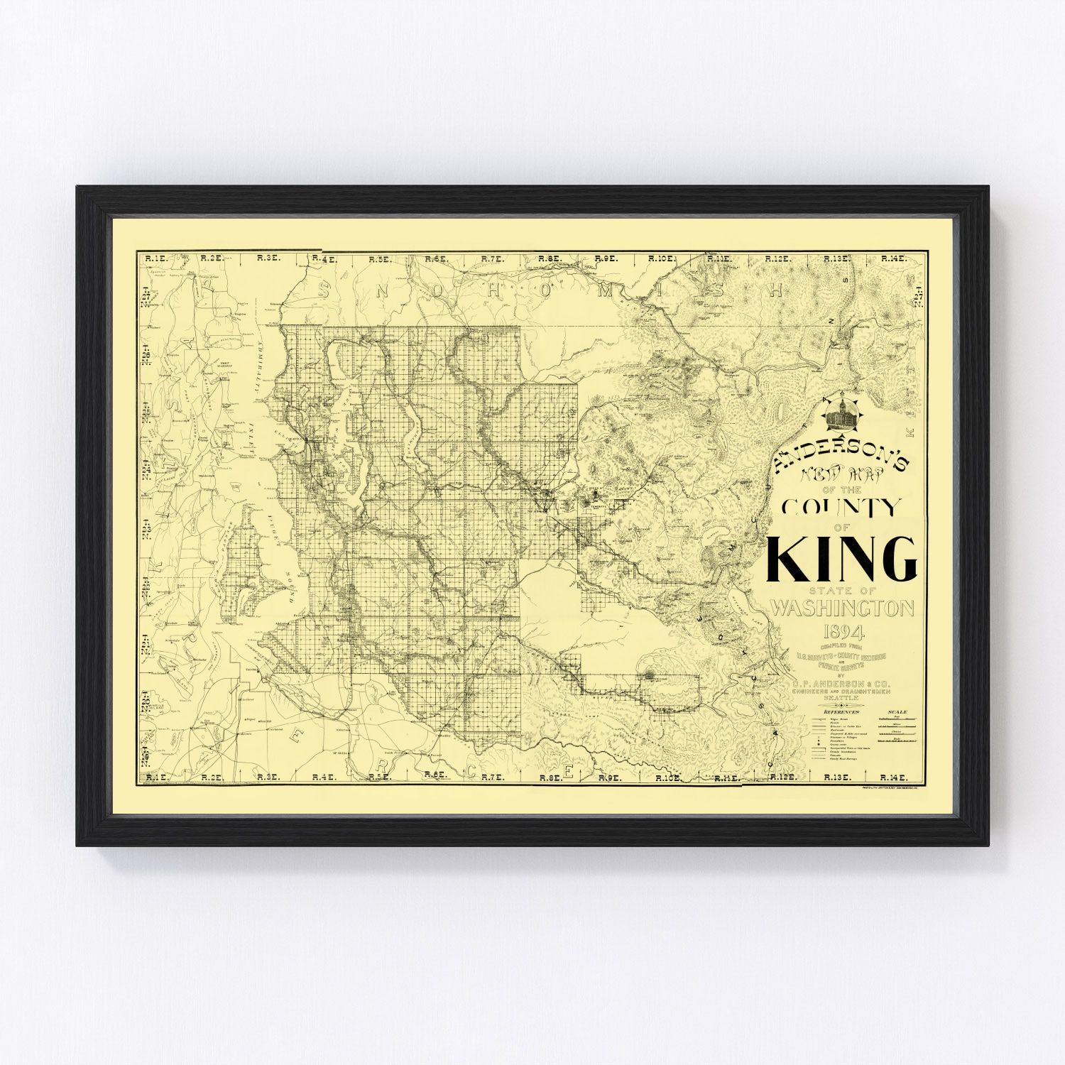 vintage map of King County, Washington, featuring Seattle and Bellevue, 1894