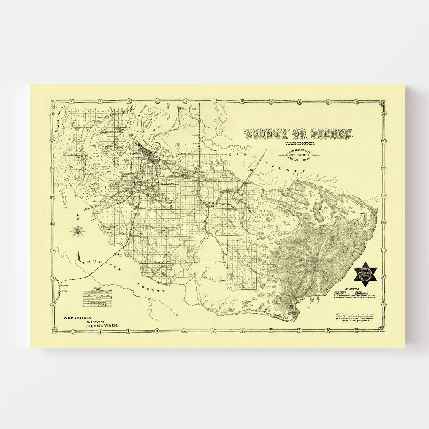 Vintage Map of Pierce County, Washington, 1890