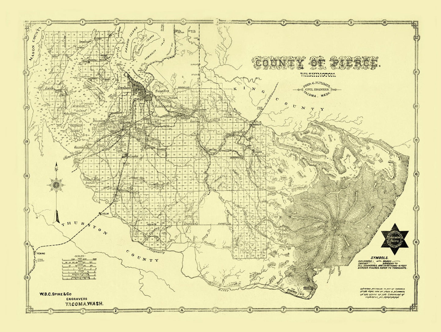 Vintage Map of Pierce County, Washington, 1890