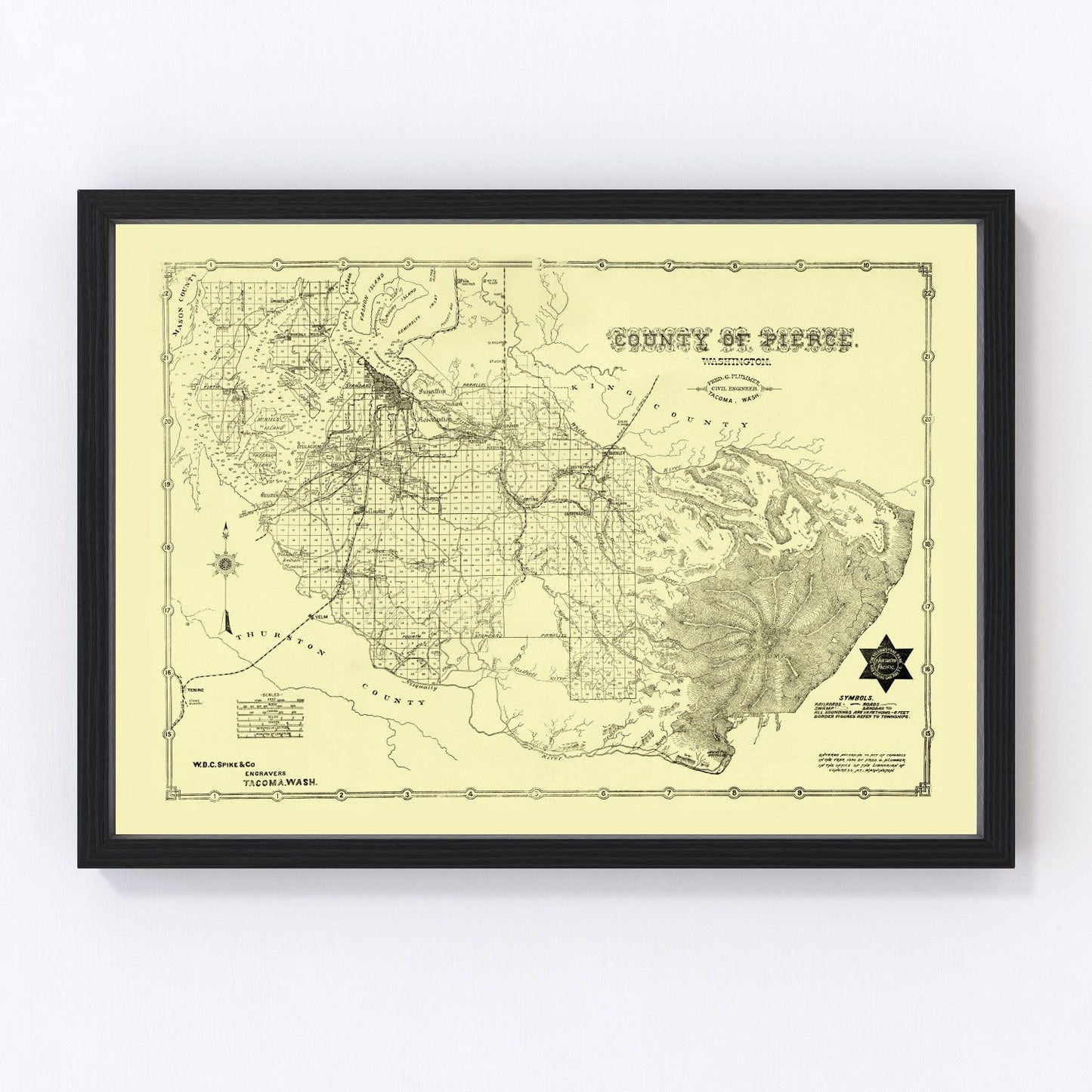 vintage map of Pierce County, Washington, 1890