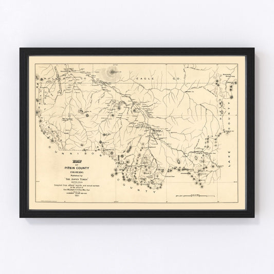 Vintage map of Pitkin County, Colorado, 1884