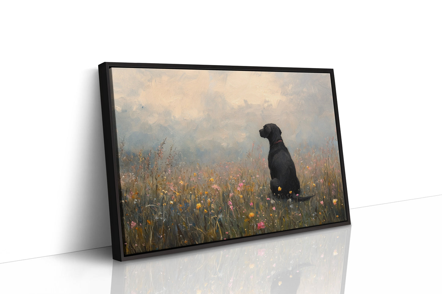 Black Lab in Wildflowers Rustic Dog Art Print