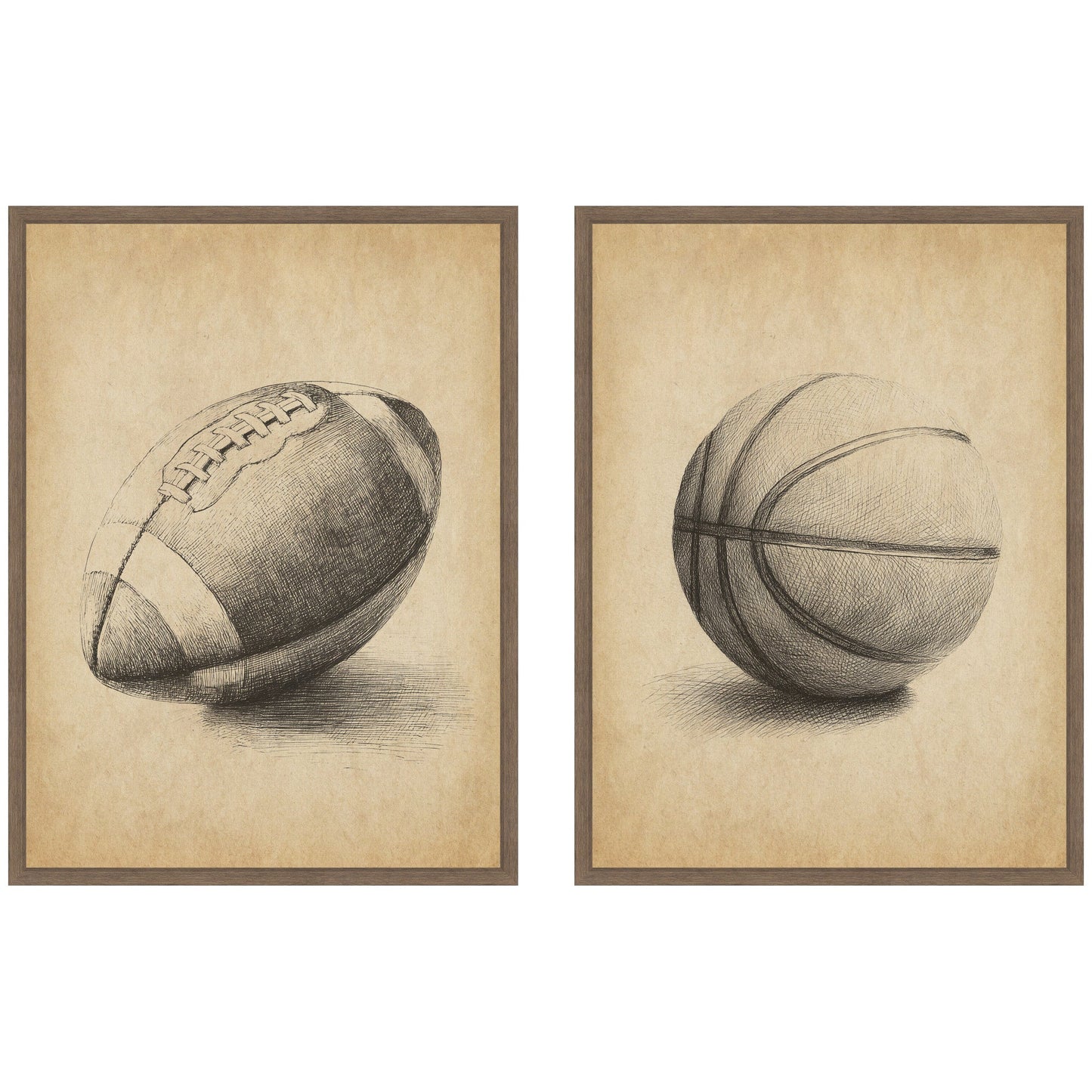 Vintage Football and Basketball 2 Piece Canvas Set