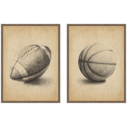 Vintage Football and Basketball 2 Piece Canvas Set