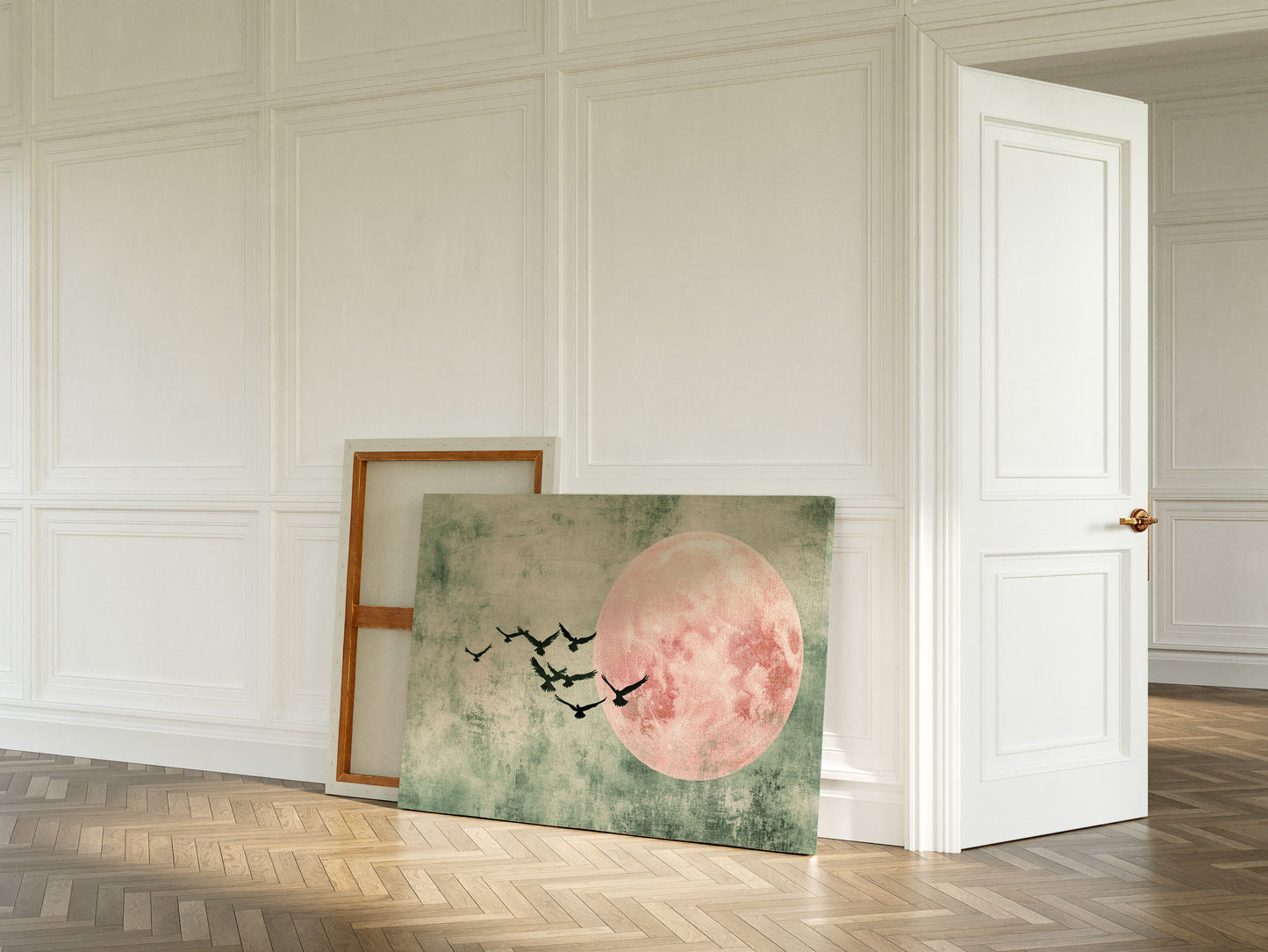 Pink Moon Wall Art - Minimalist Birds in Flight Print