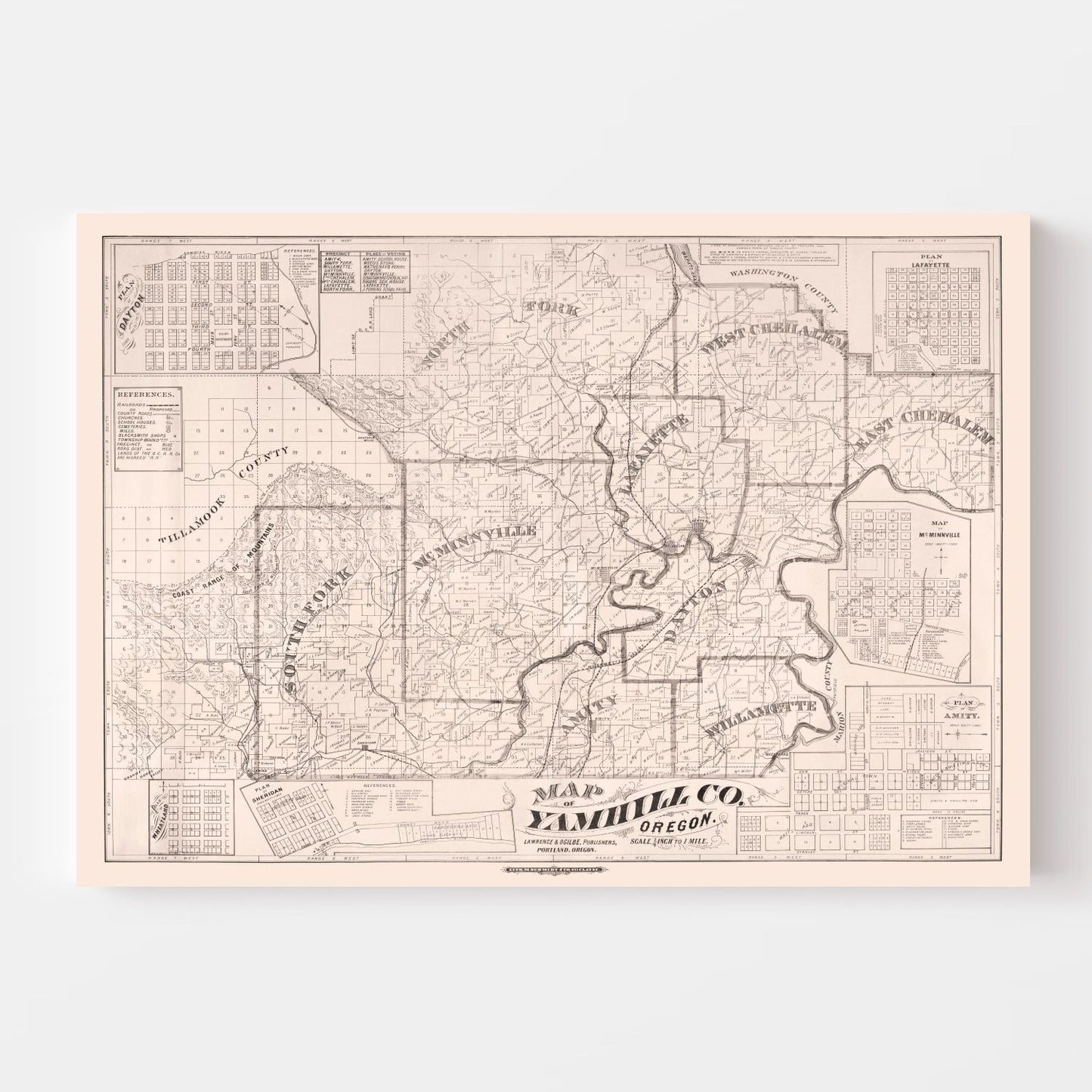 Vintage Map of Yamhill County, Oregon, 1879