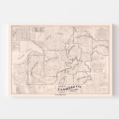 Vintage Map of Yamhill County, Oregon, 1879