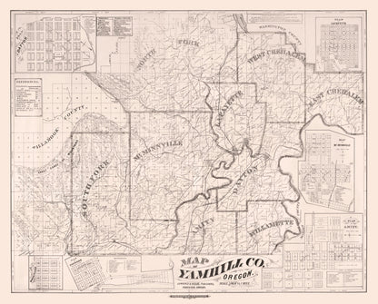 Vintage Map of Yamhill County, Oregon, 1879