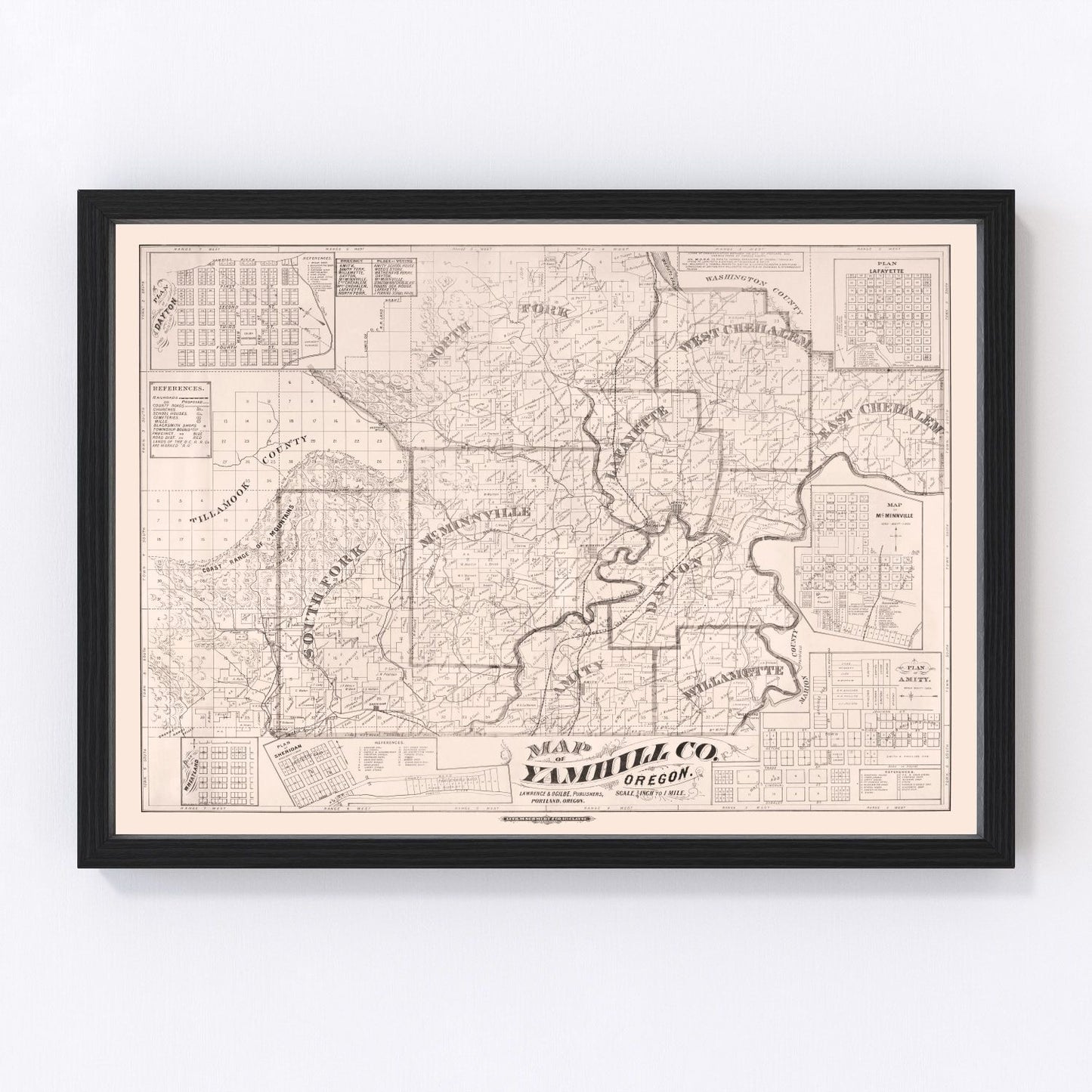 Vintage map of Yamhill County, Oregon, 1879, digitally restored