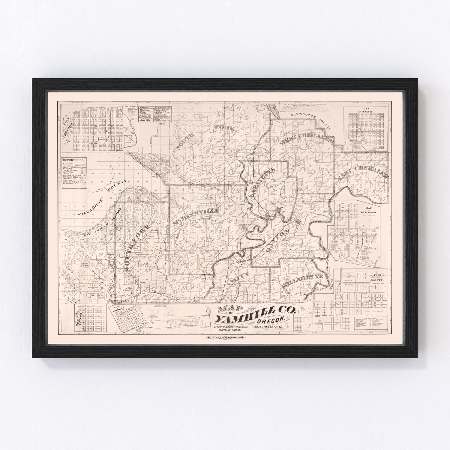 Vintage map of Yamhill County, Oregon, 1879, digitally restored