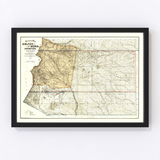 Vintage map of Colfax County, New Mexico, 1889