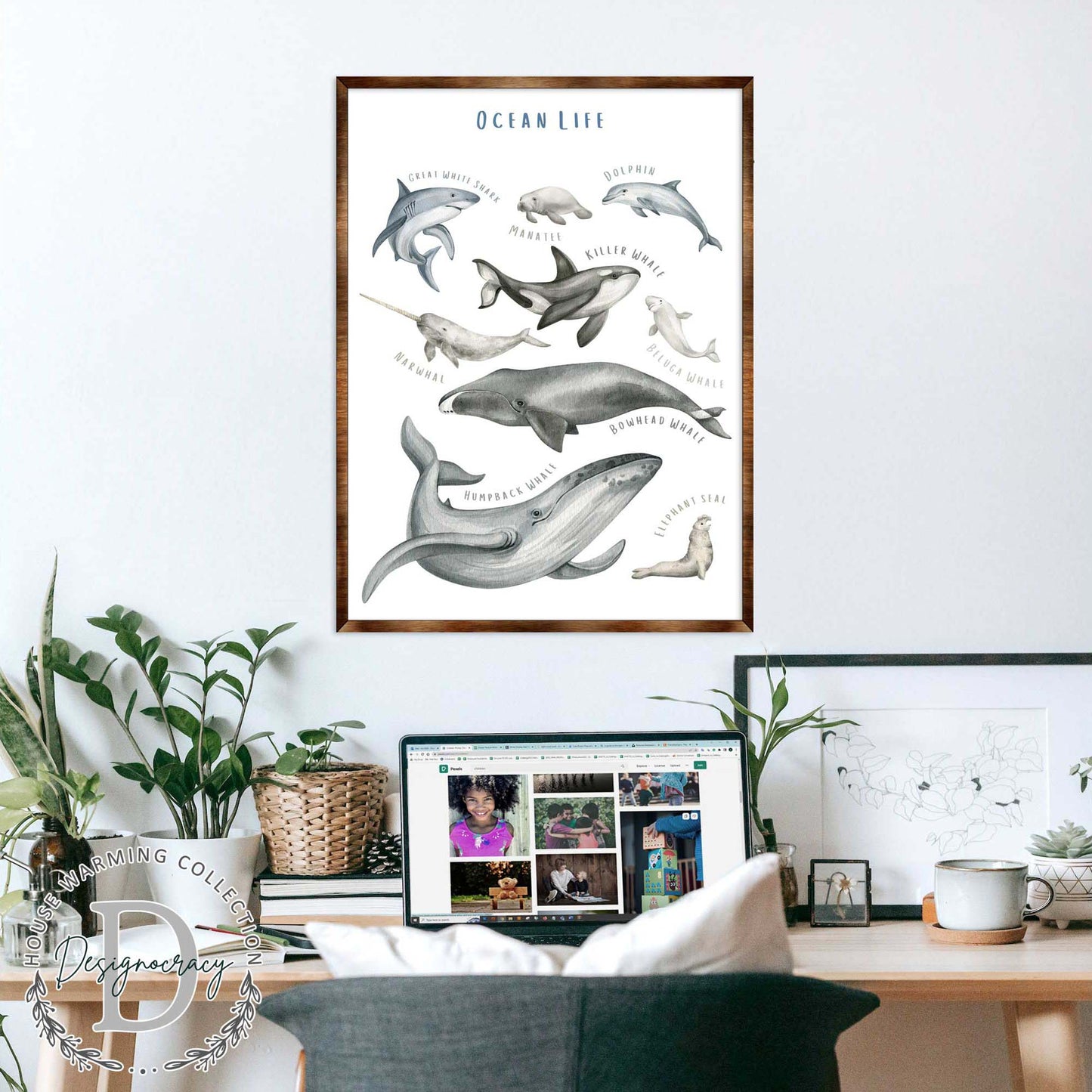 Ocean Animals Wooden Kids Room Wall Art Poster