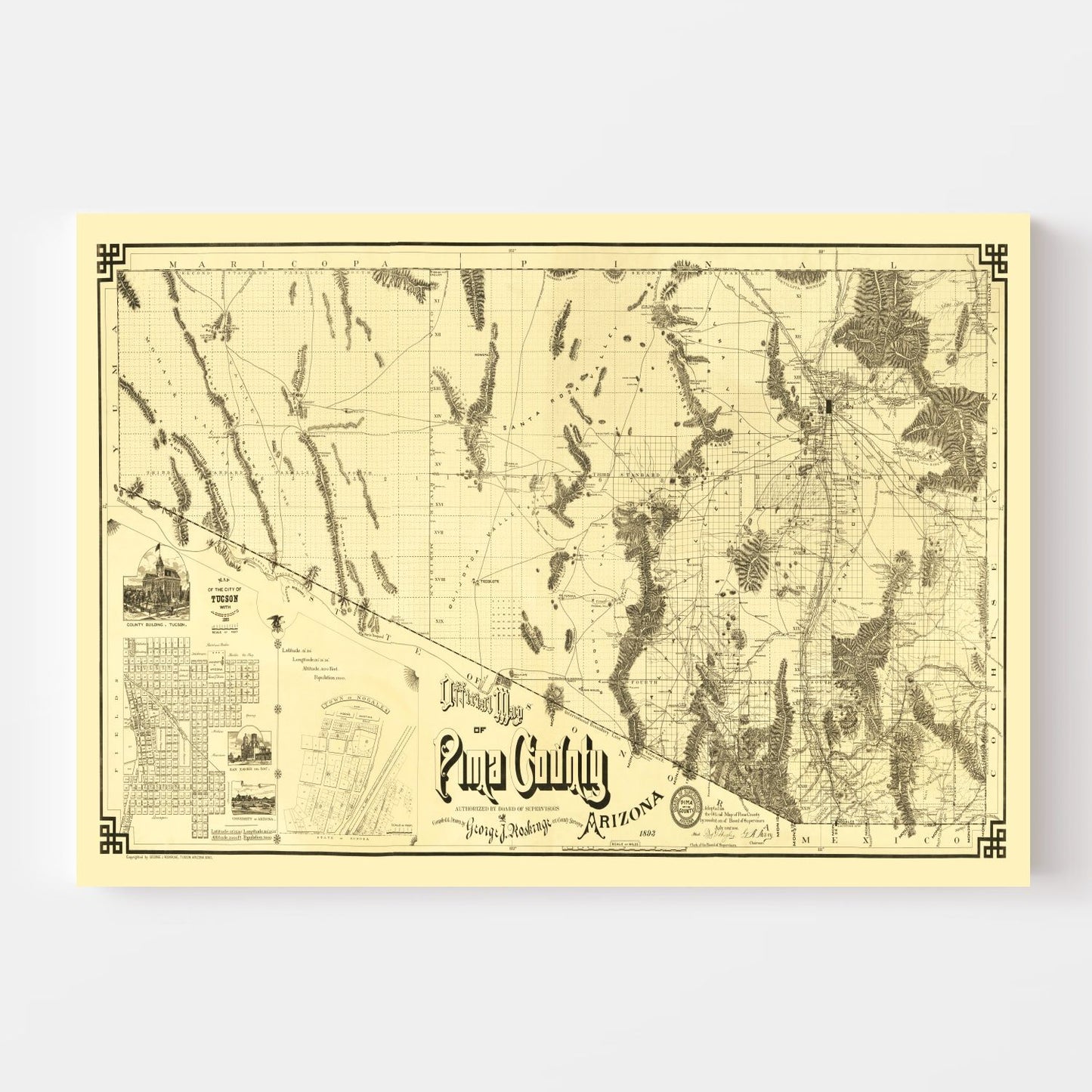 Vintage Map of Pima County, Arizona, 1893