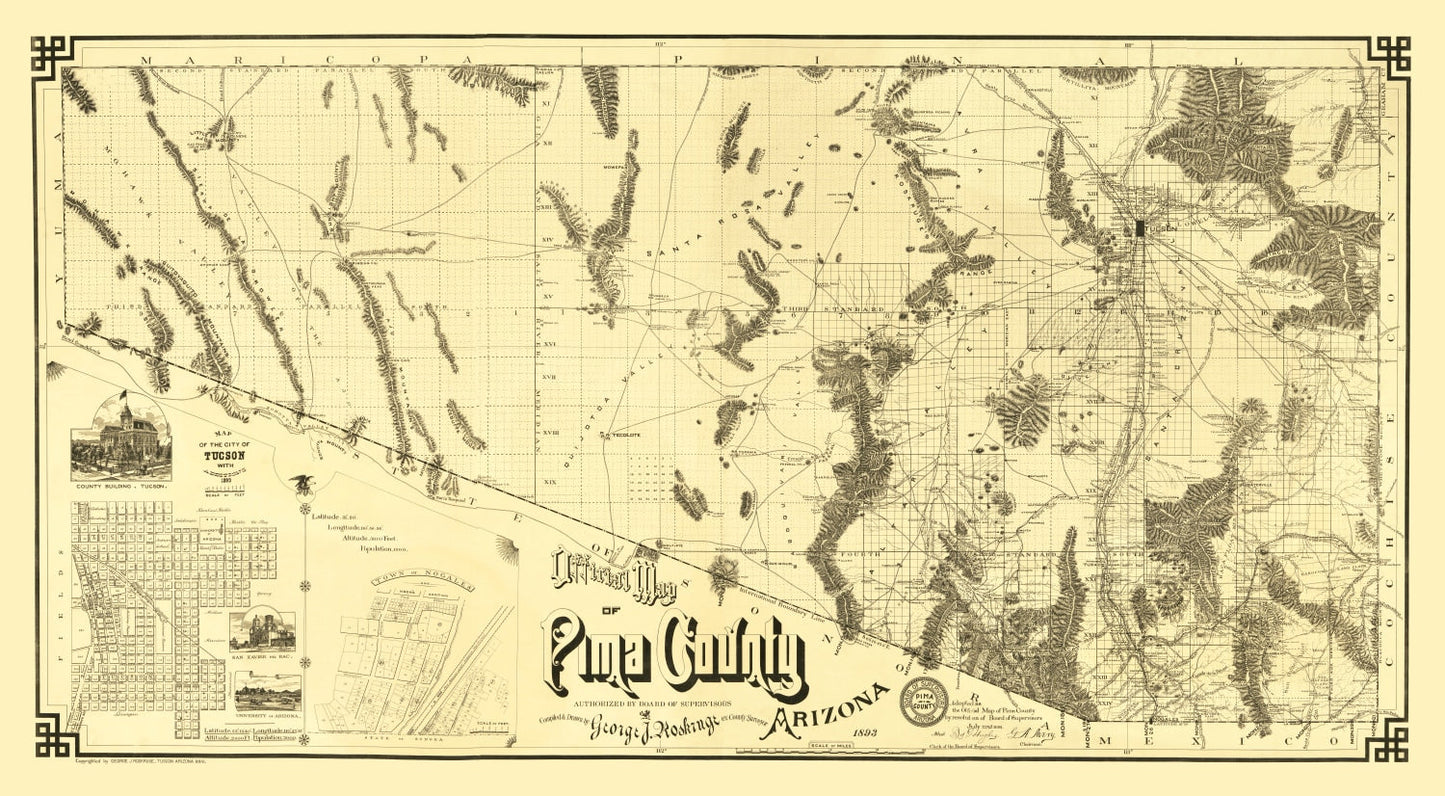 Vintage Map of Pima County, Arizona, 1893
