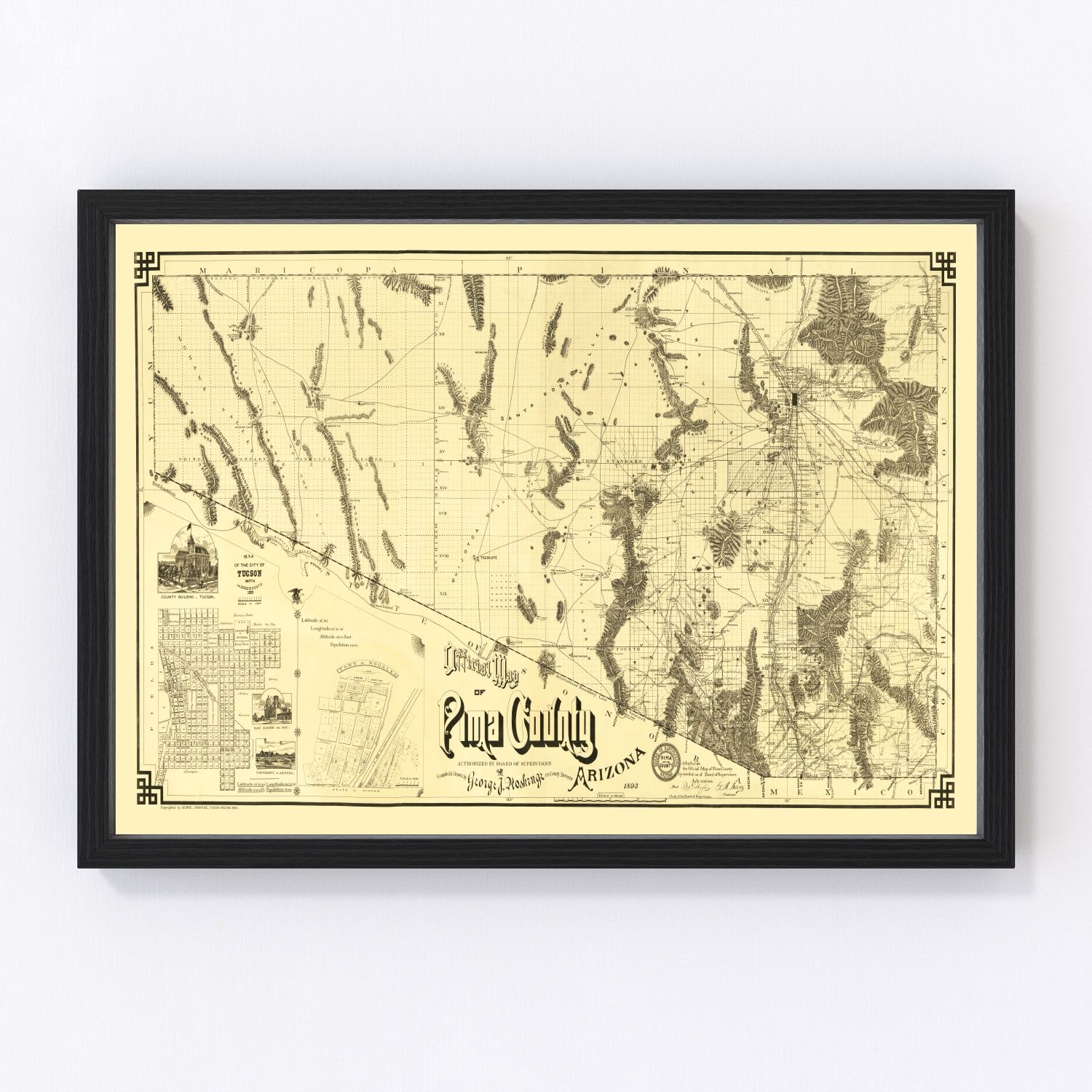 vintage map of Pima County, Arizona, 1893