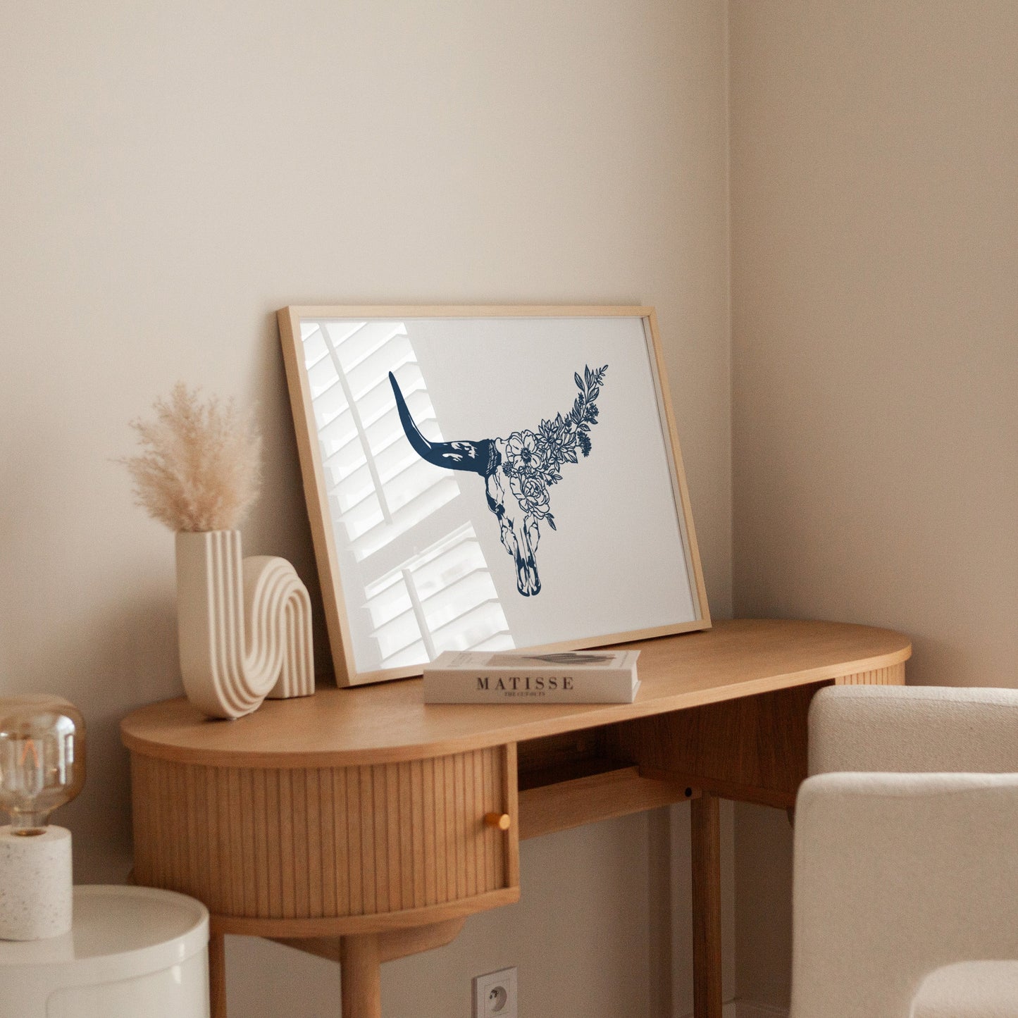 Floral Longhorn Skull Wall Art - Western Boho Print