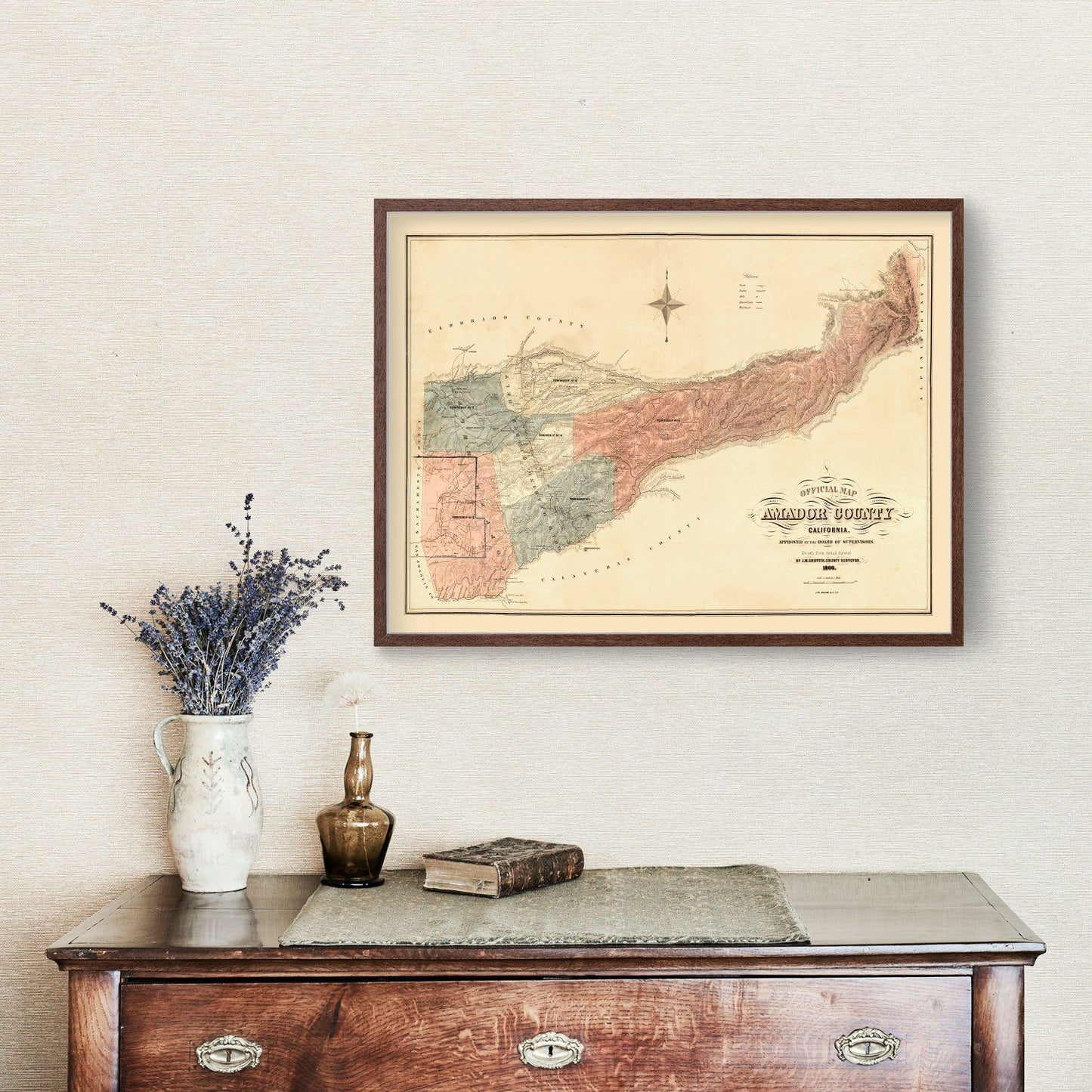 Vintage Map of Amador County, California, 1866