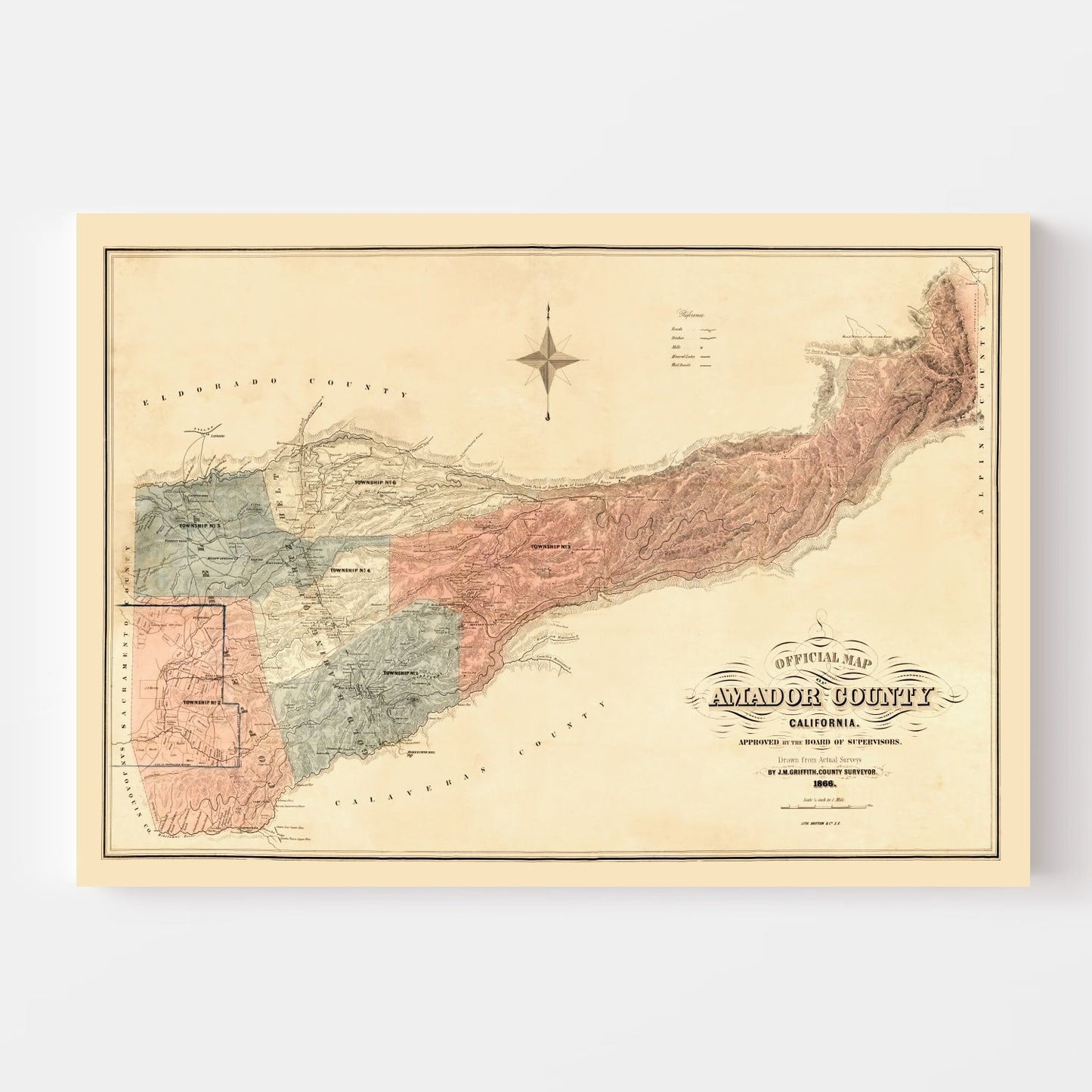 Vintage Map of Amador County, California, 1866