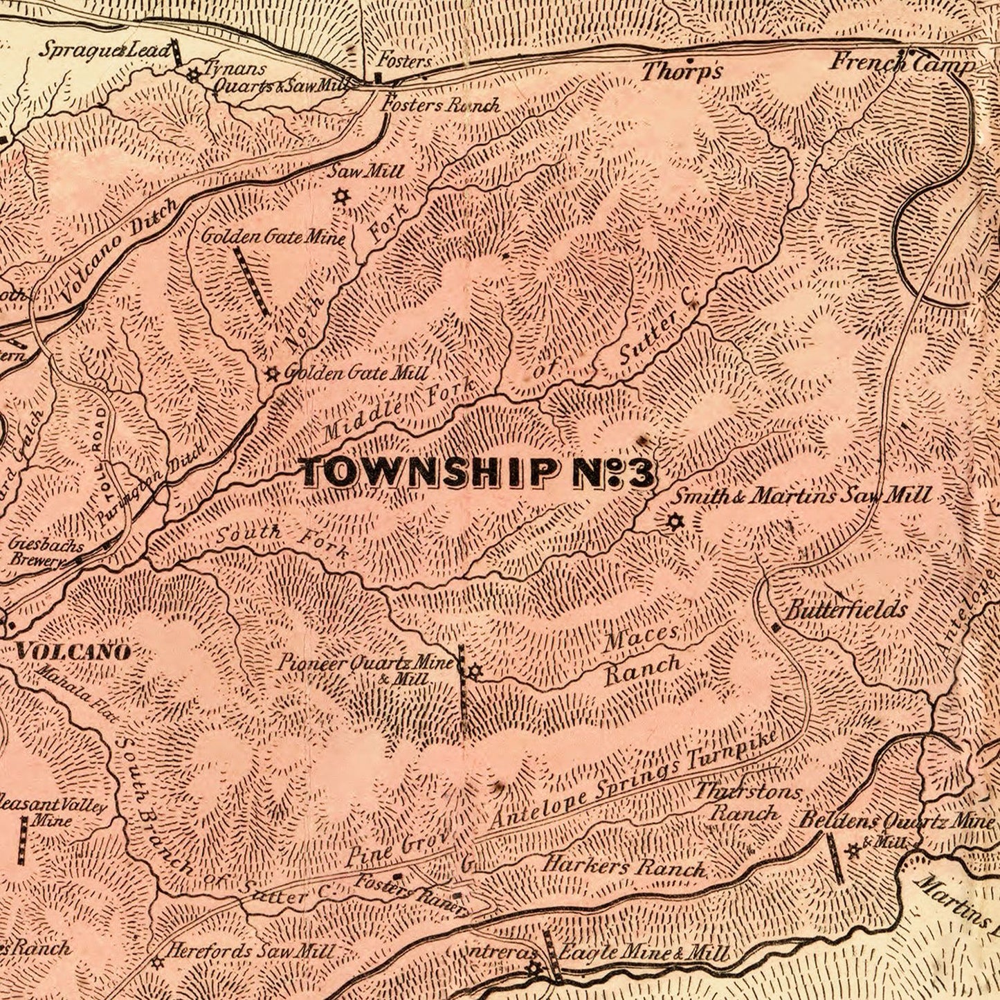 Vintage Map of Amador County, California, 1866
