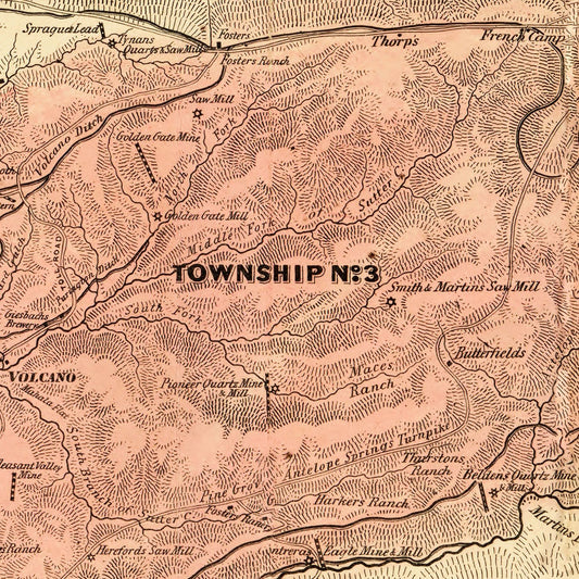 Vintage Map of Amador County, California, 1866
