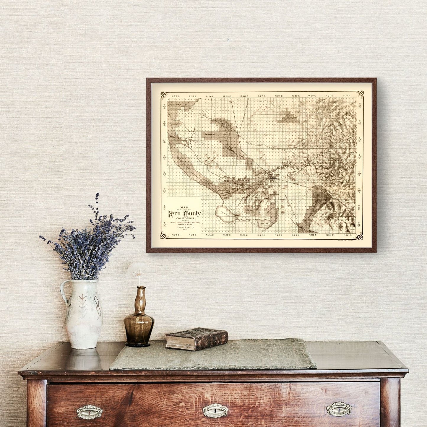 Vintage Map of Kern County, California, 1888