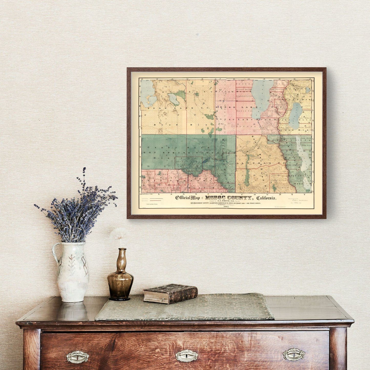 Vintage Map of Modoc County, California, 1887