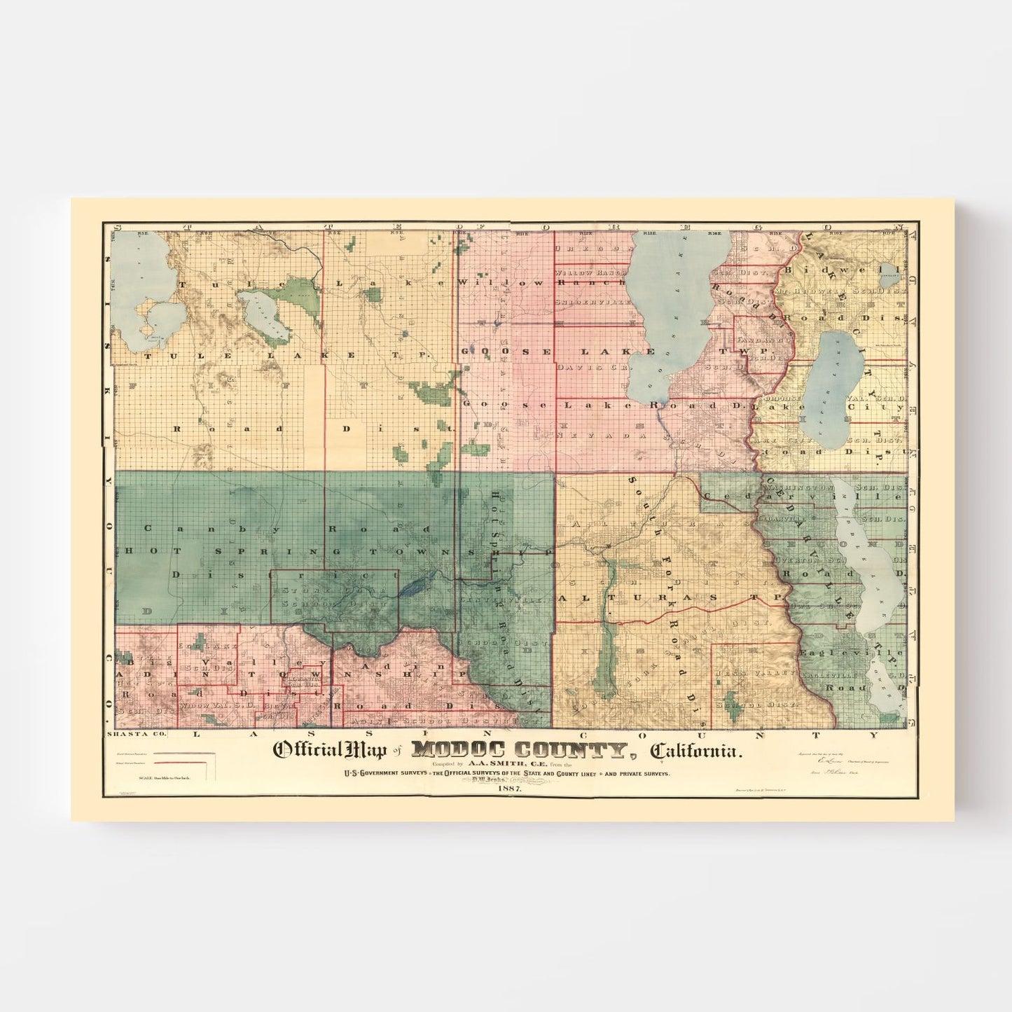Vintage Map of Modoc County, California, 1887