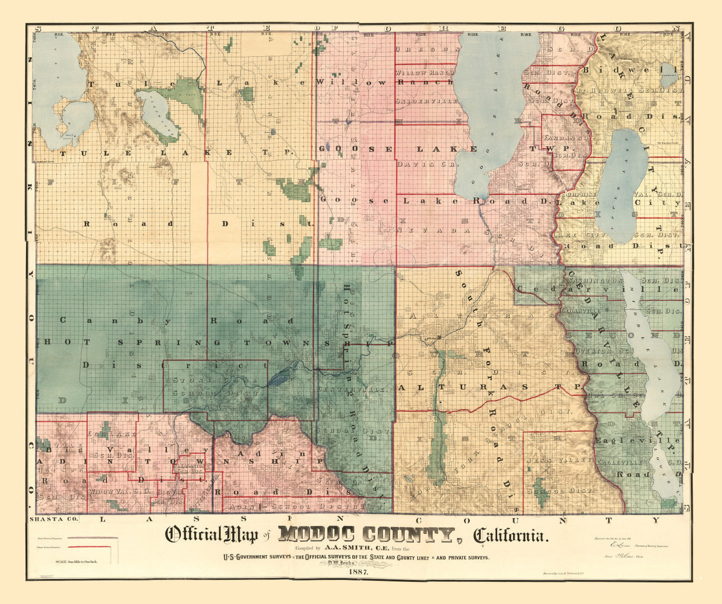 Vintage Map of Modoc County, California, 1887