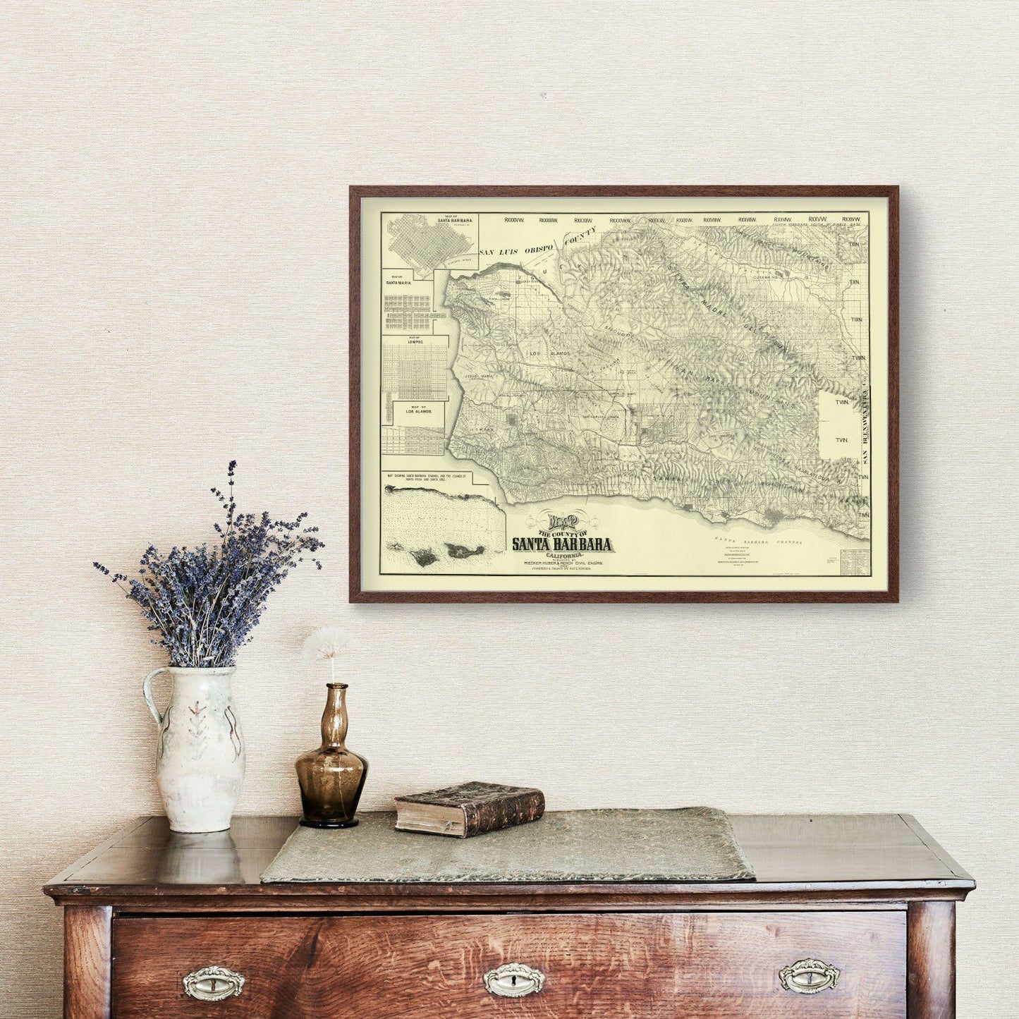 Vintage Map of Santa Barbara County, California, 1889