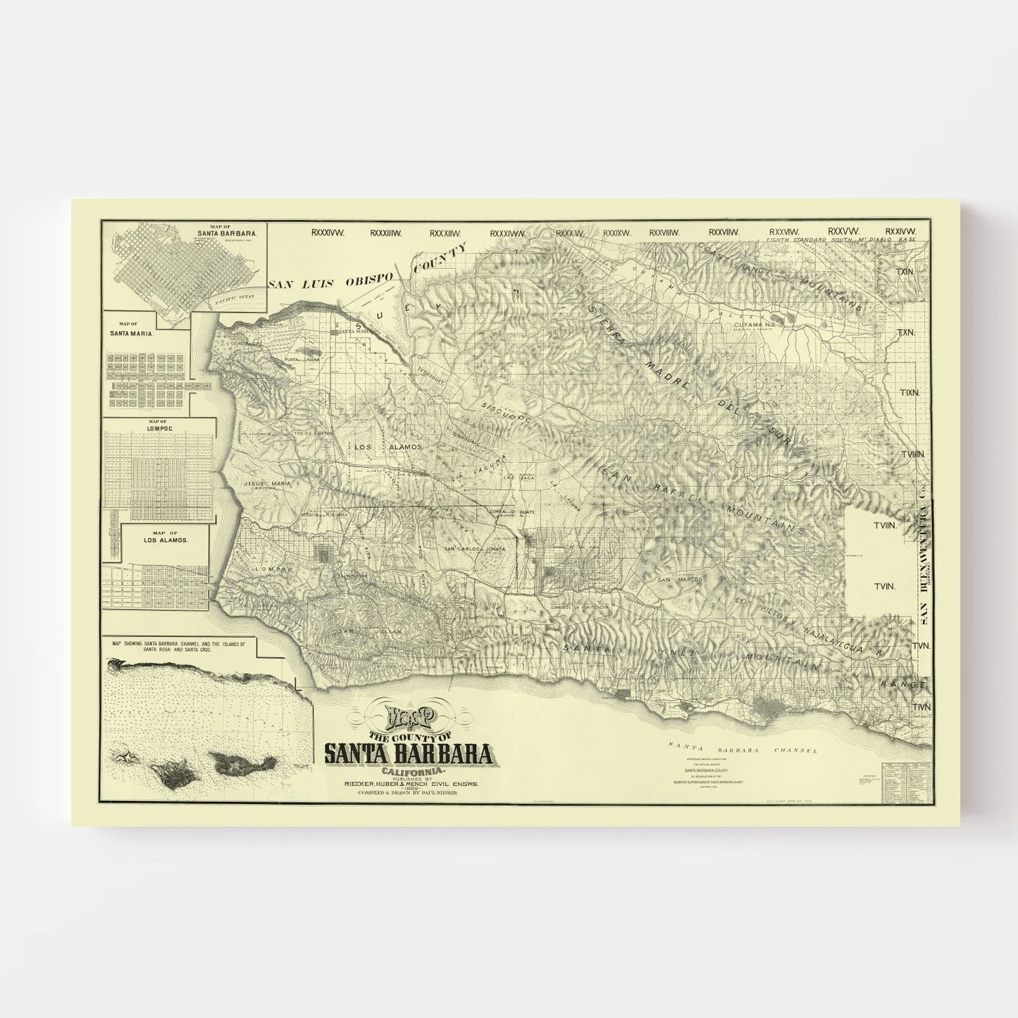 Vintage Map of Santa Barbara County, California, 1889