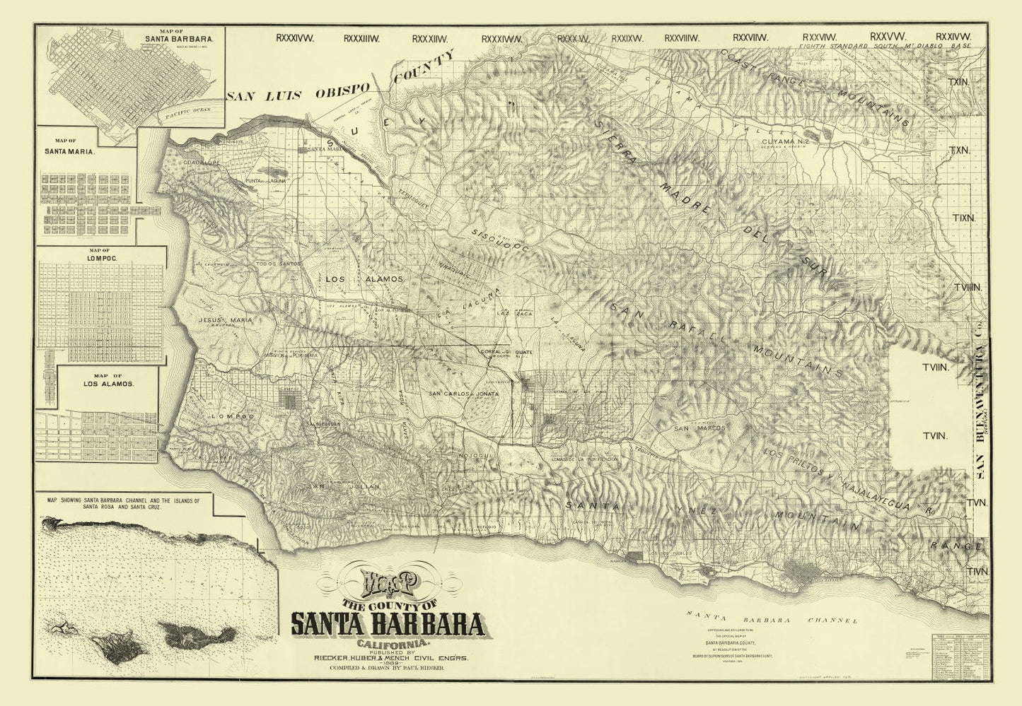 Vintage Map of Santa Barbara County, California, 1889