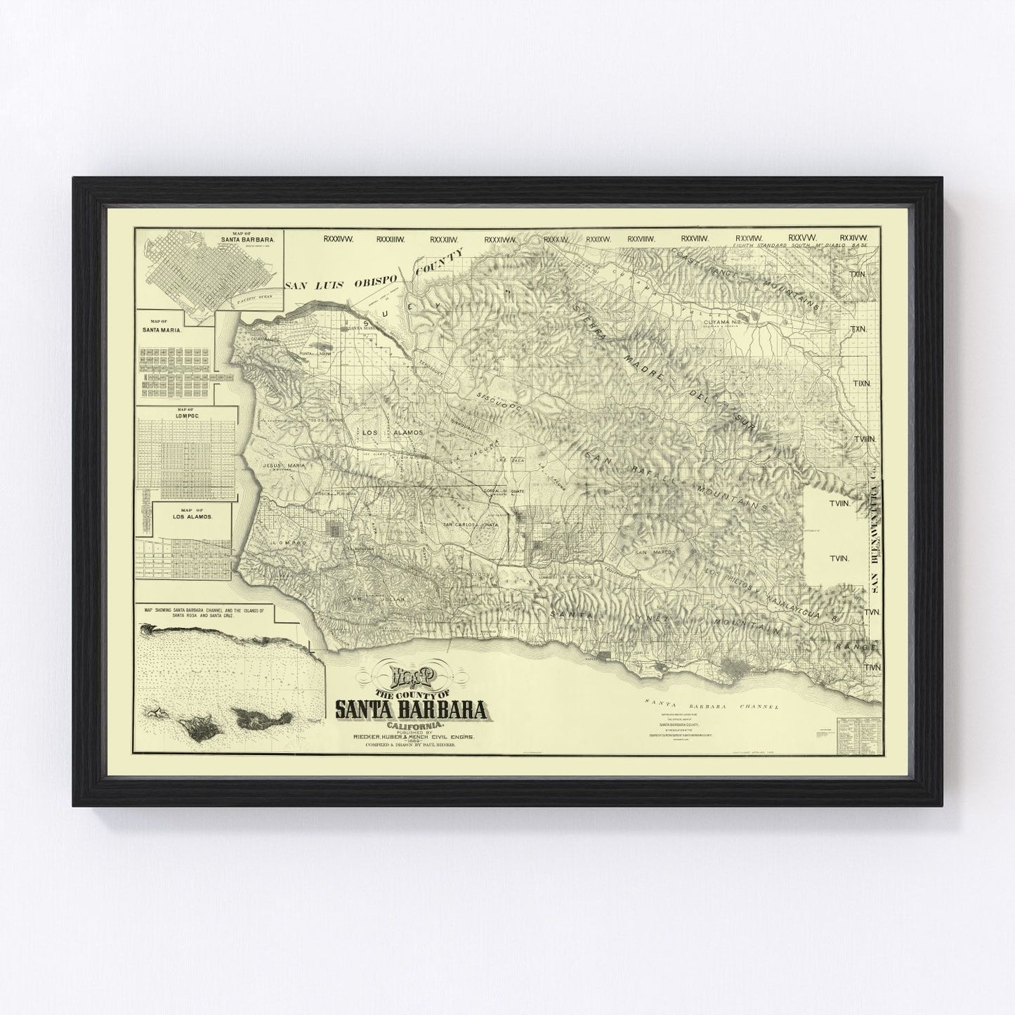 Vintage map of Santa Barbara County, California, 1889