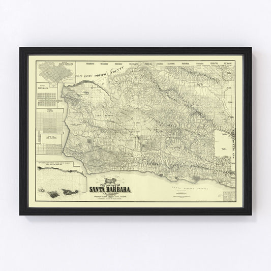 Vintage map of Santa Barbara County, California, 1889