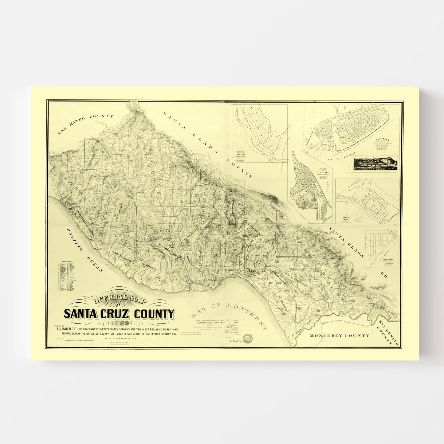Vintage Map of Santa Cruz County, California, 1889