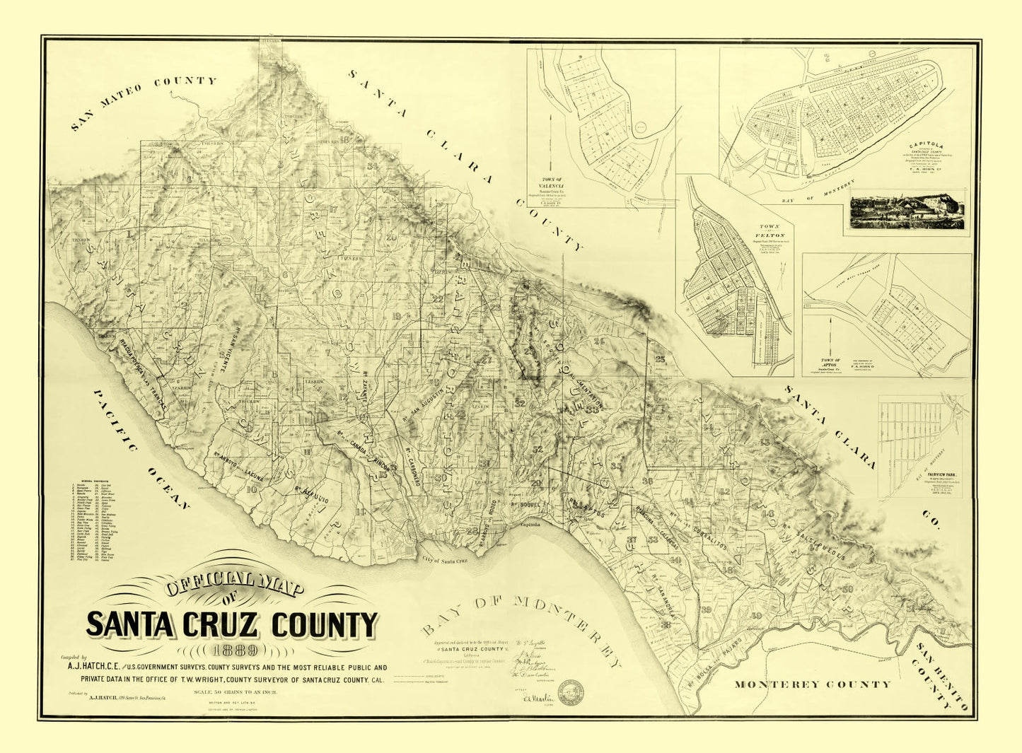 Vintage Map of Santa Cruz County, California, 1889