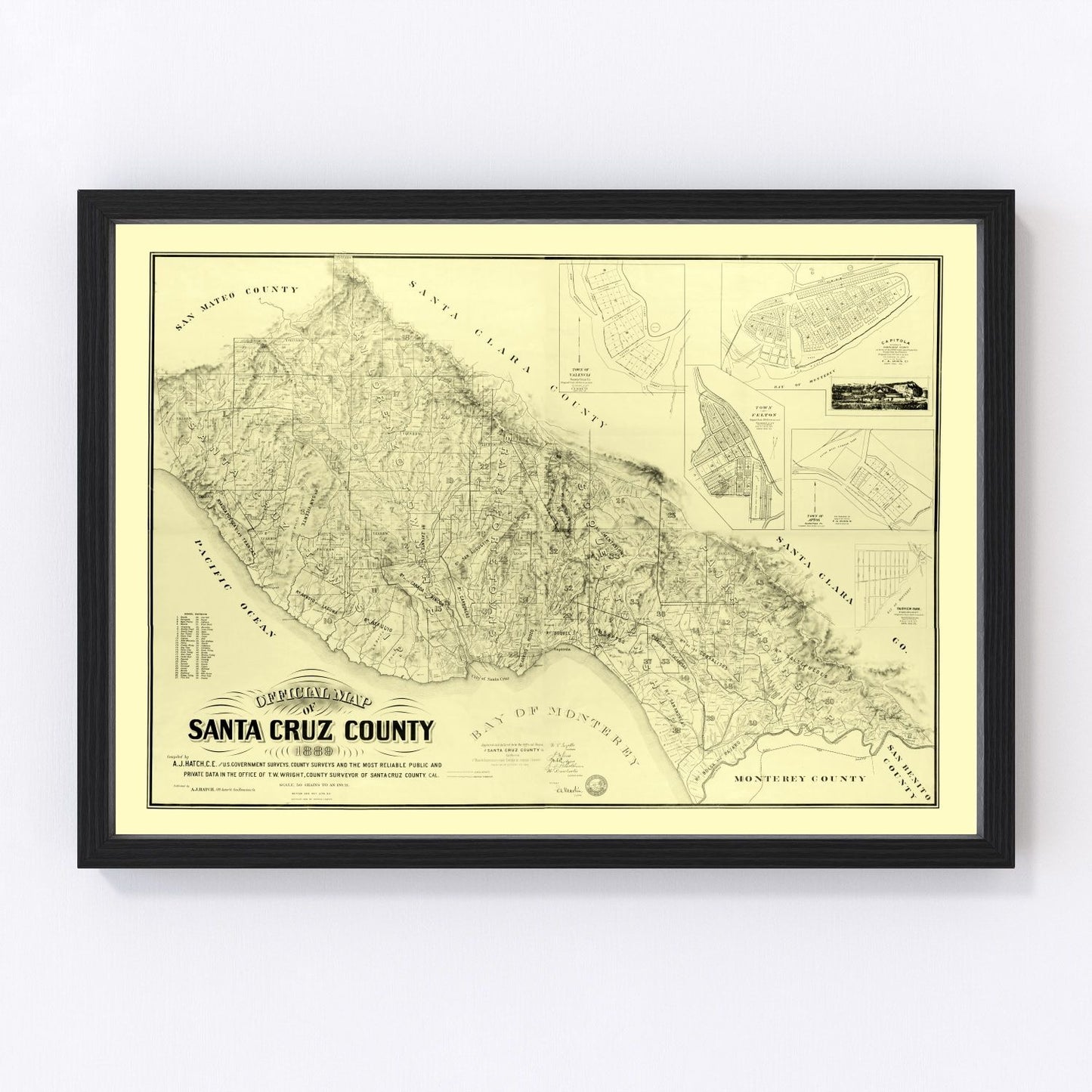 Vintage map of Santa Cruz County, California, 1889