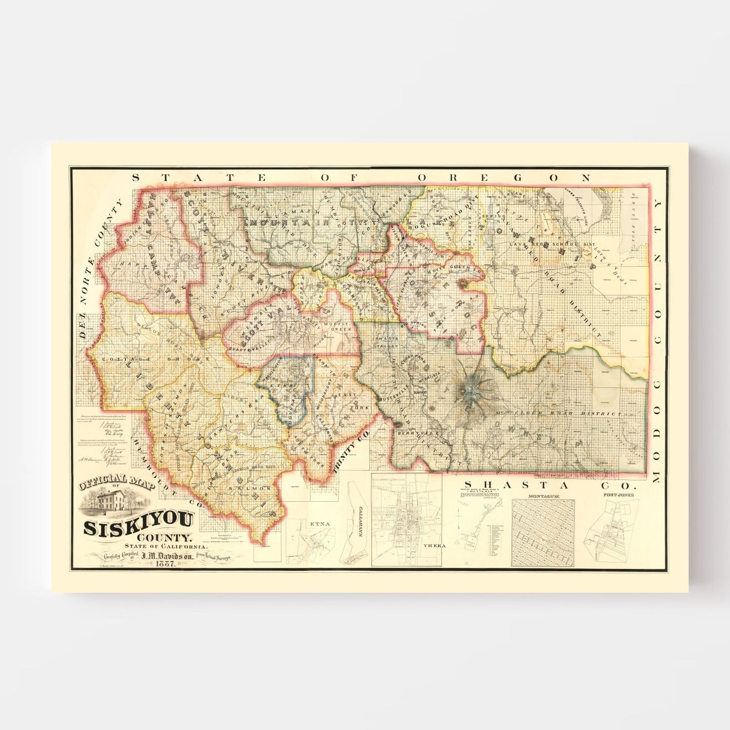 Vintage Map of Siskiyou County, California, 1887