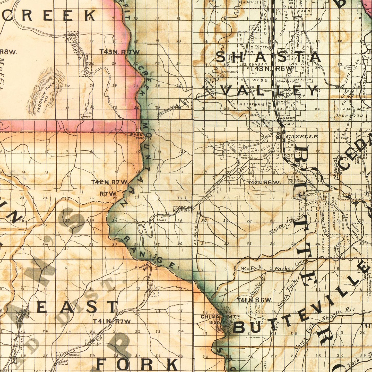 Vintage Map of Siskiyou County, California, 1887