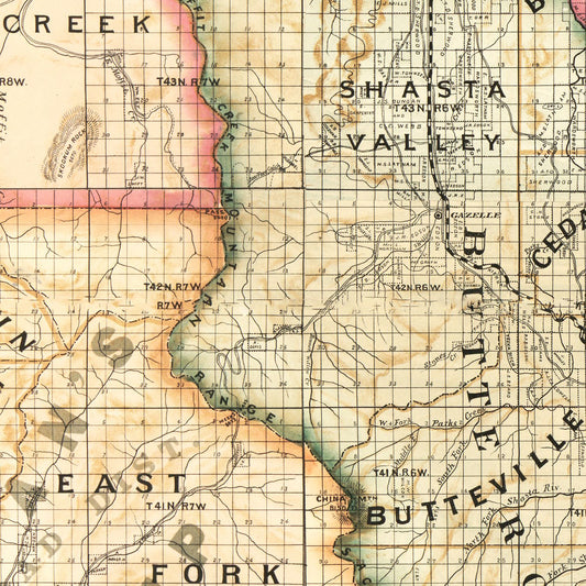 Vintage Map of Siskiyou County, California, 1887