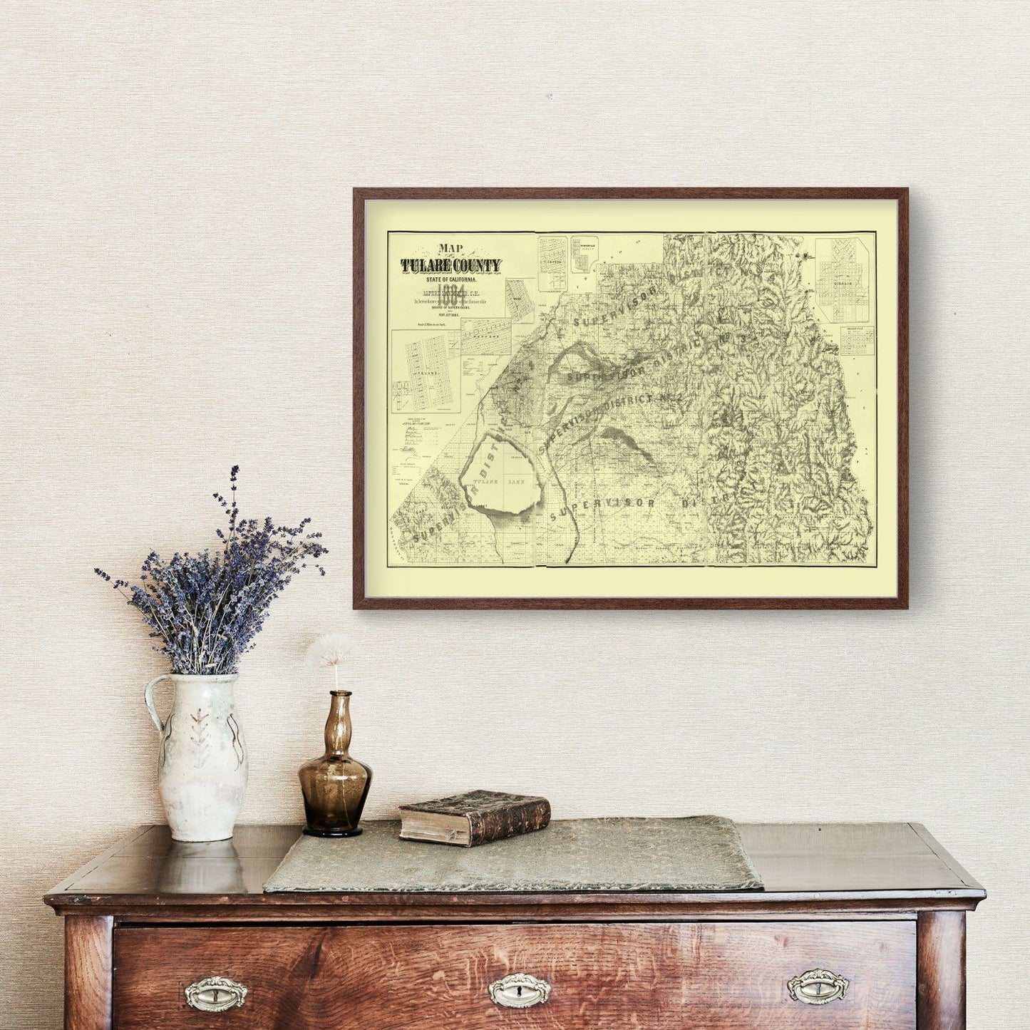 Vintage Map of Tulare County, California, 1884
