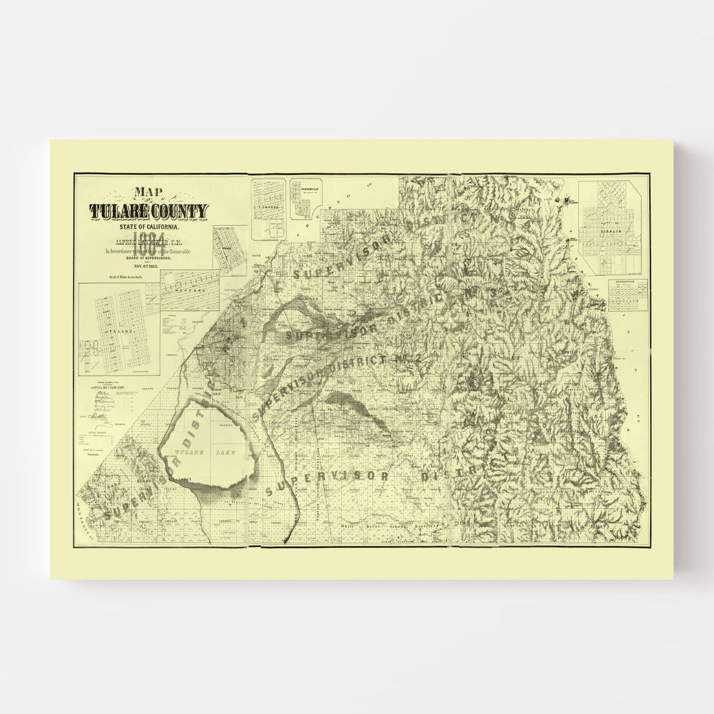 Vintage Map of Tulare County, California, 1884