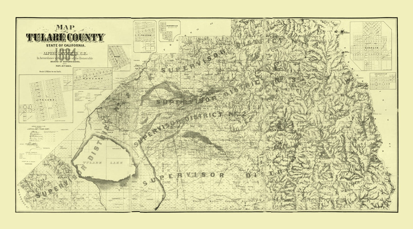 Vintage Map of Tulare County, California, 1884