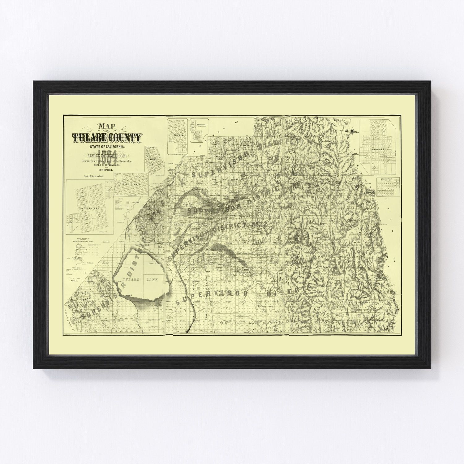 vintage map of Tulare County, California, 1884