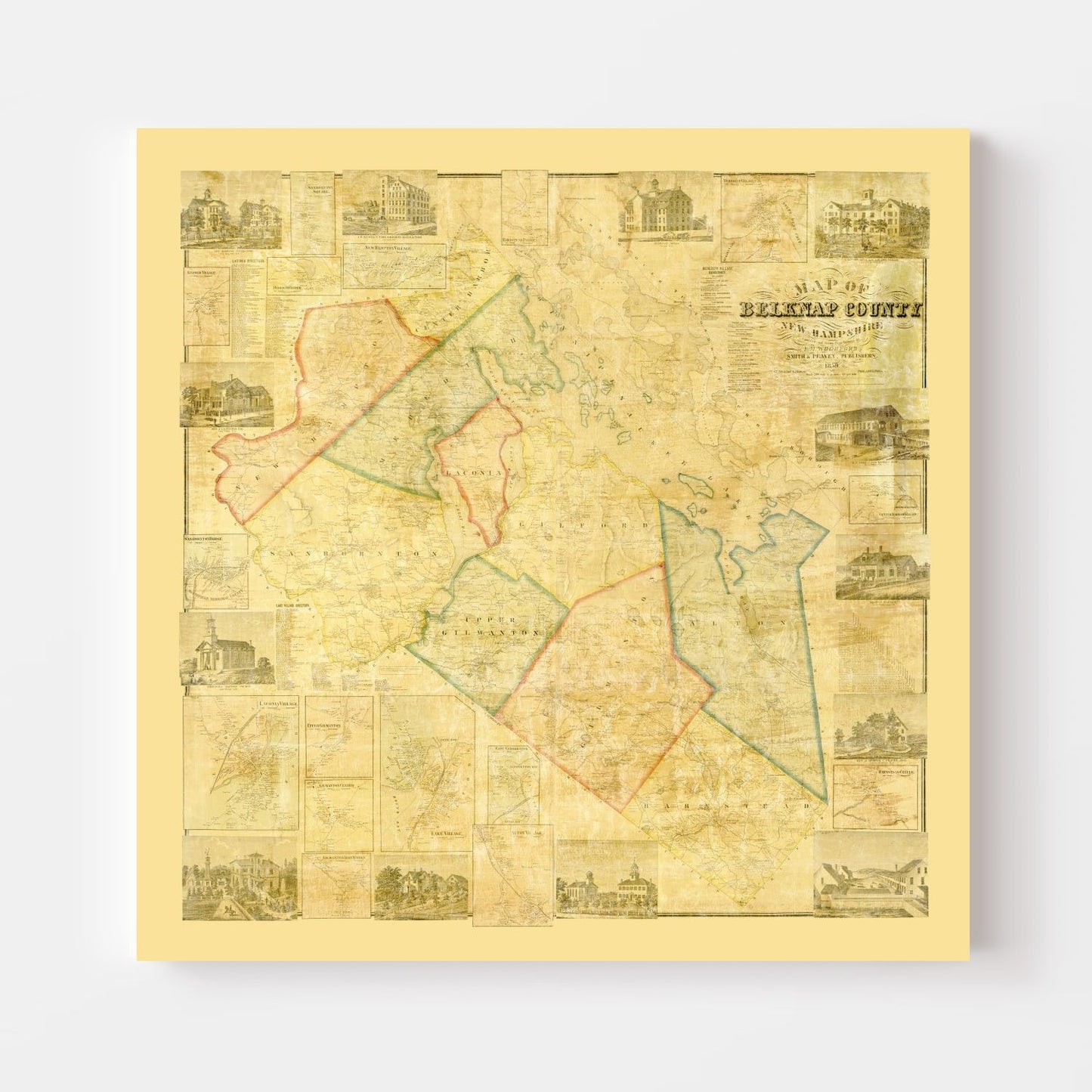 Vintage Map of Belknap County, New Hampshire, 1859