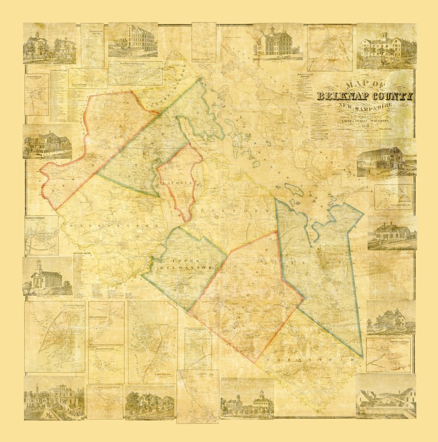 Vintage Map of Belknap County, New Hampshire, 1859